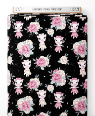 Tissu - Cochons roses sur fond noir