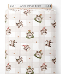 Tissu - Oursons chapeaux de Noël