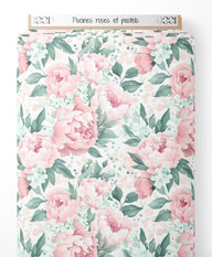 Tissu - Pivoines roses et pastels