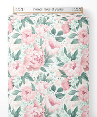 Tissu - Pivoines roses et pastels