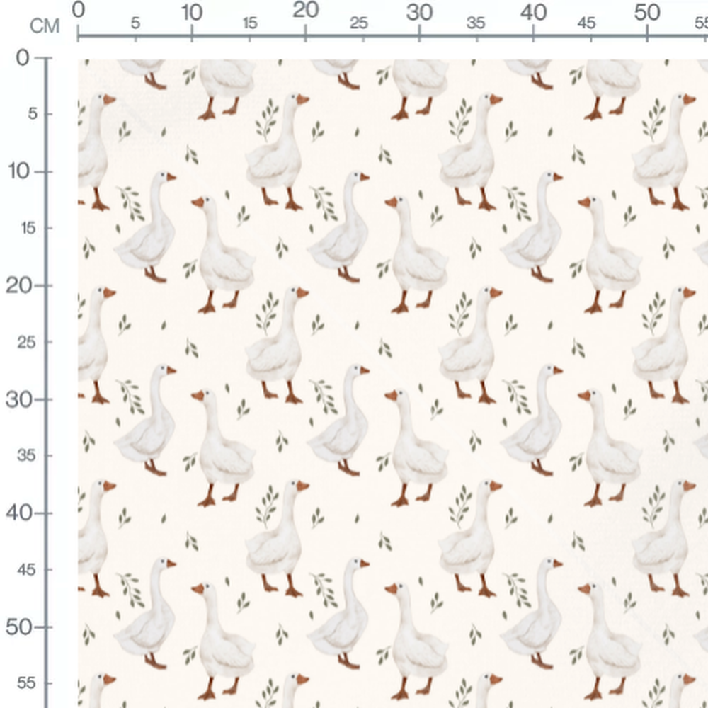 Tissu - Oies blanches sur fond crème