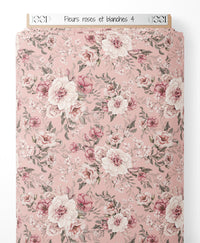 Tissu - Fleurs roses et blanches 4