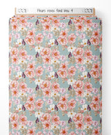 Tissu - Fleurs roses sur fond bleu 4