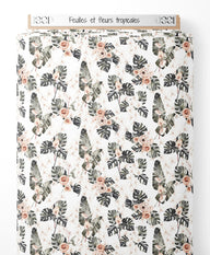 Tissu - Feuilles et fleurs tropicales