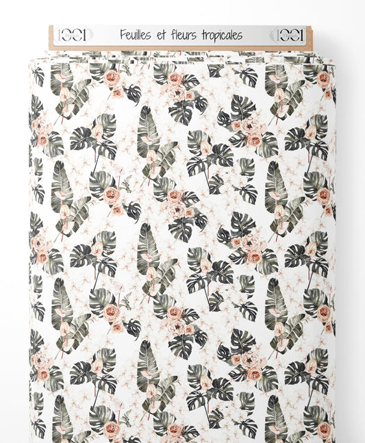 Tissu - Feuilles et fleurs tropicales