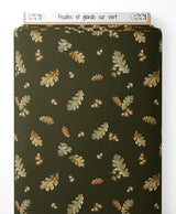 Tissu - Feuilles et glands sur vert
