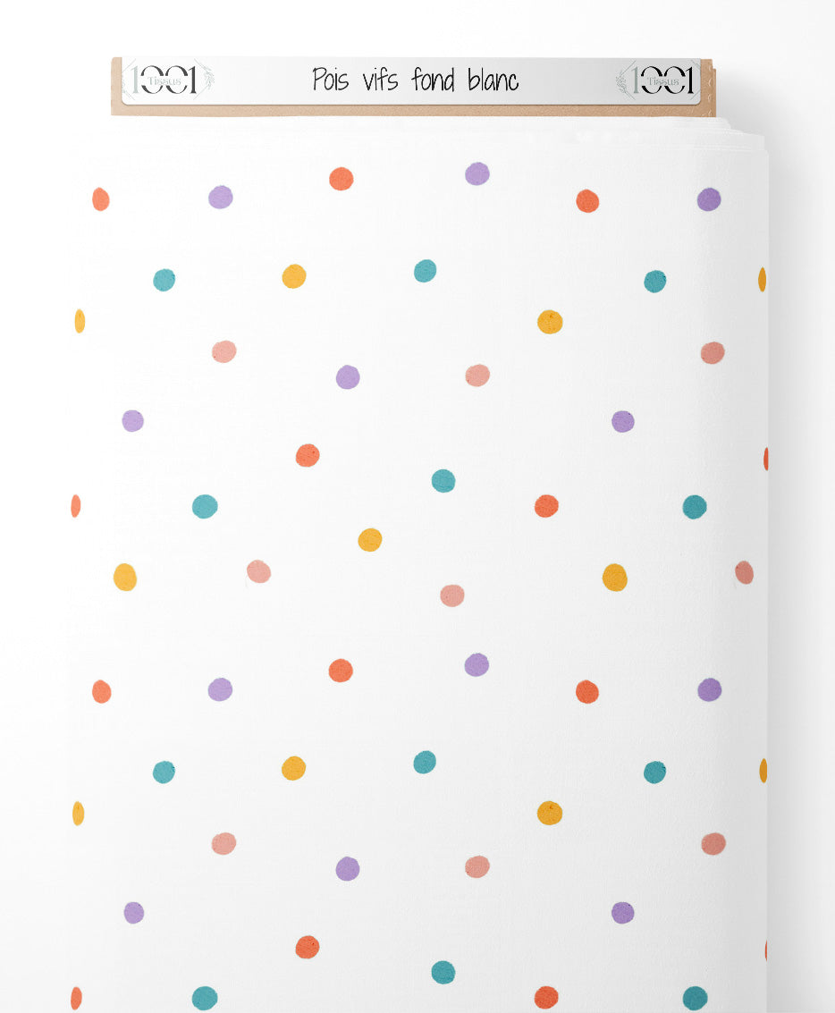 Tissu - Pois vifs sur fond blanc