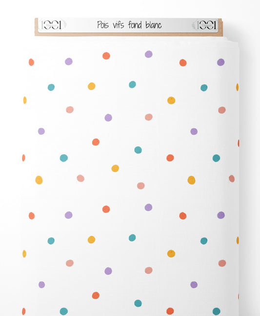 Tissu - Pois vifs sur fond blanc