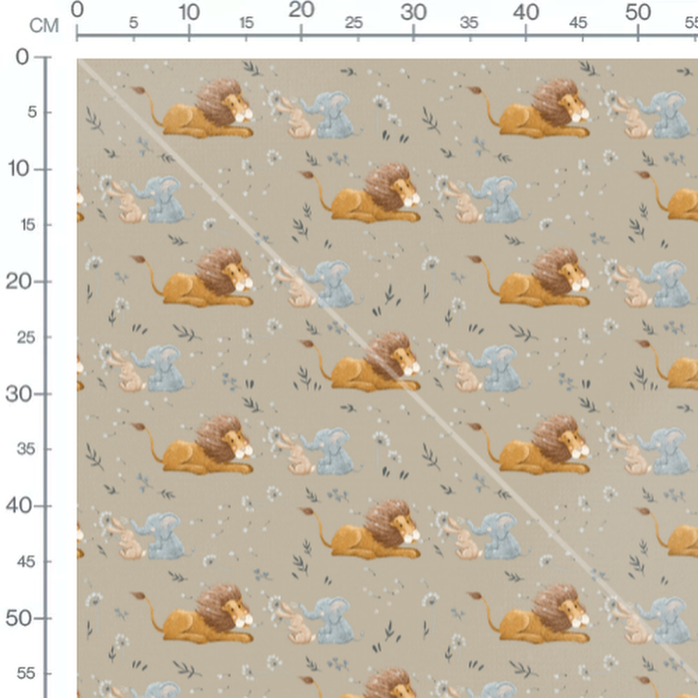 Tissu - Lions et éléphants mignons