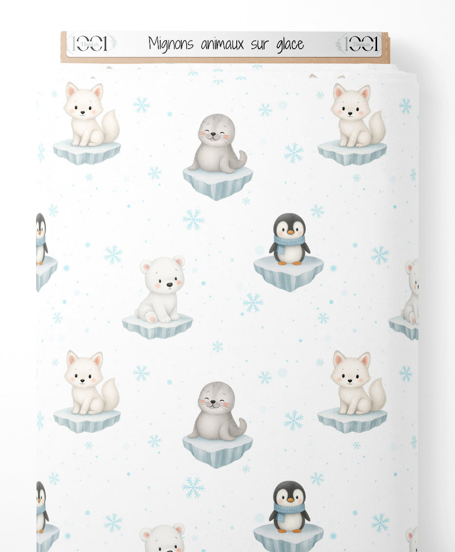 Tissu - Mignons animaux sur glace