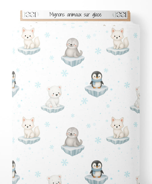 Tissu - Mignons animaux sur glace