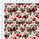 Tissu - cerises et nœuds leopard
