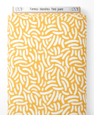 Tissu - Formes blanches sur fond jaune