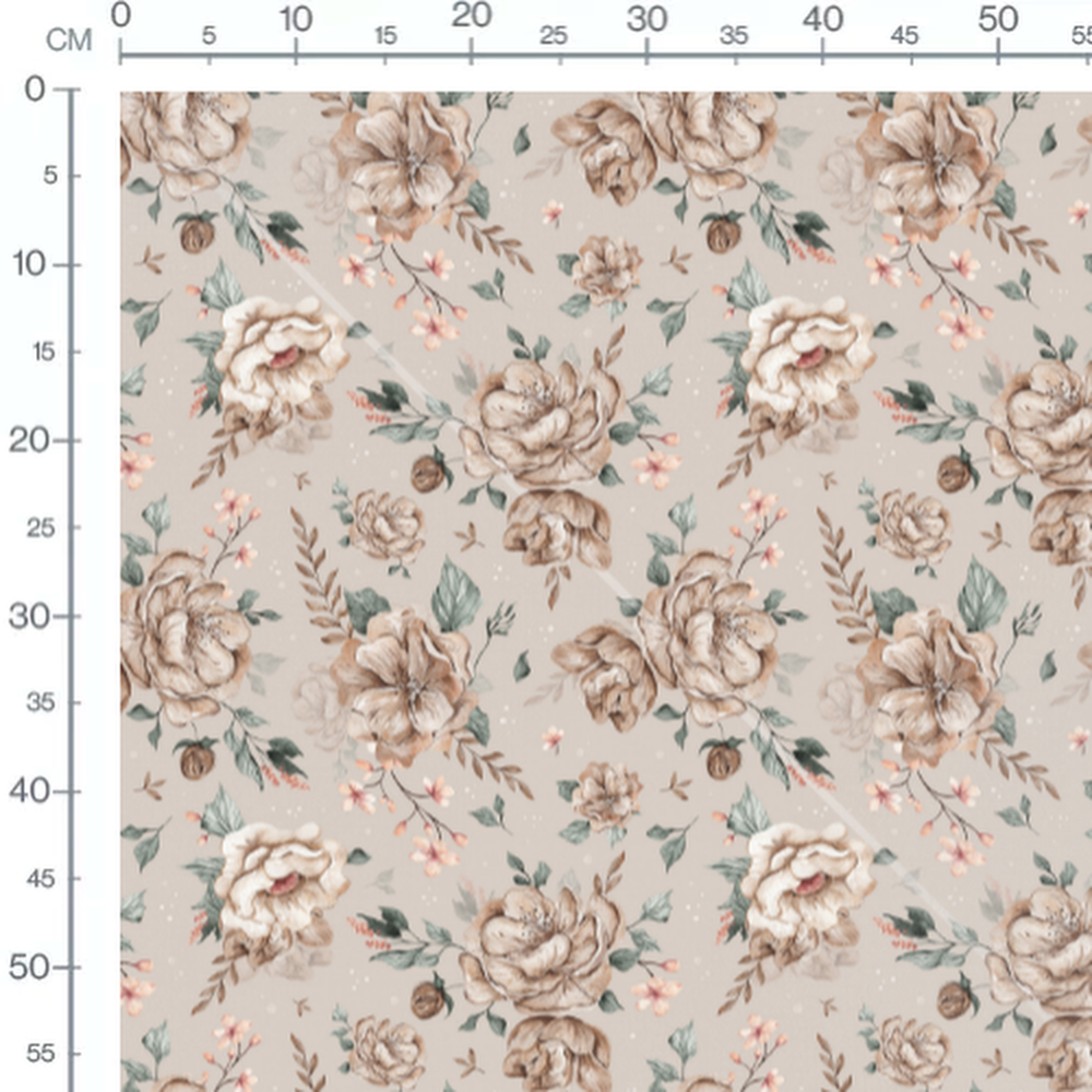 Tissu - Fleurs beige et rose