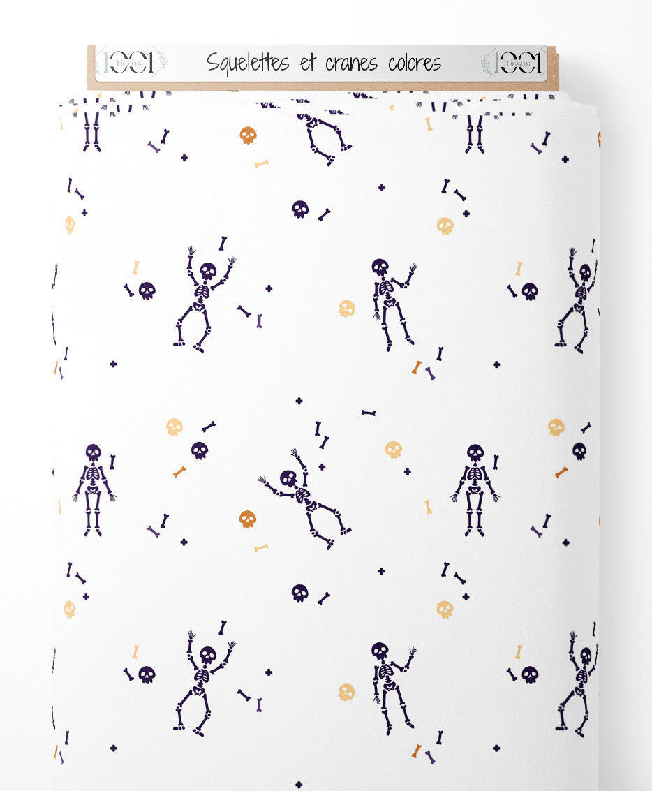 Tissu - Squelettes et crânes colorés