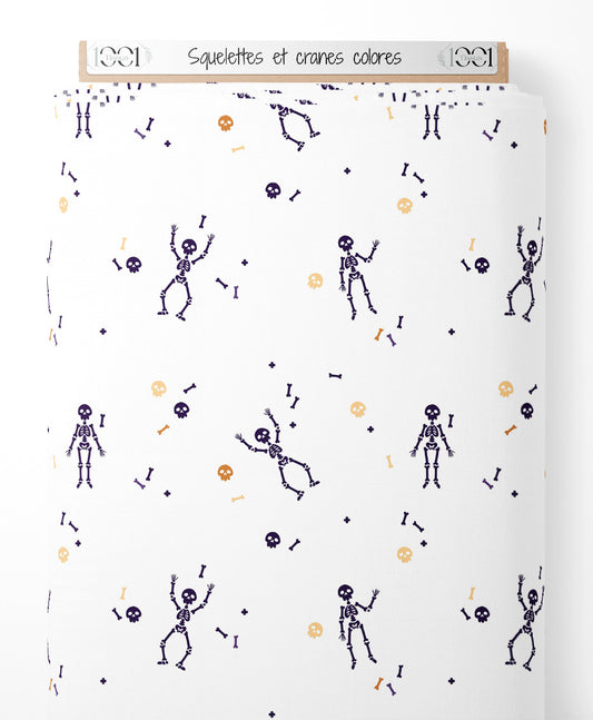 Tissu - Squelettes et crânes colorés
