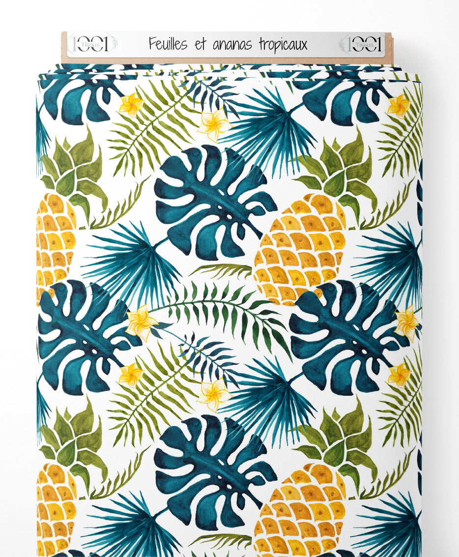 Tissu - Feuilles et ananas tropicaux