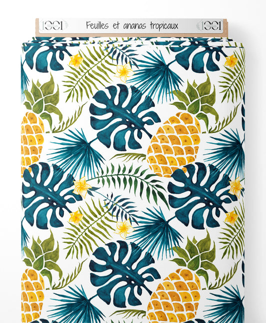 Tissu - Feuilles et ananas tropicaux