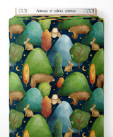 Tissu - Animaux et collines colorées