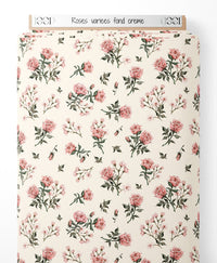 Tissu - Roses variées sur fond crème