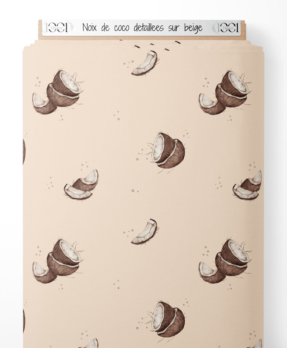 Tissu - Noix de coco détaillées sur beige