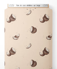 Tissu - Noix de coco détaillées sur beige