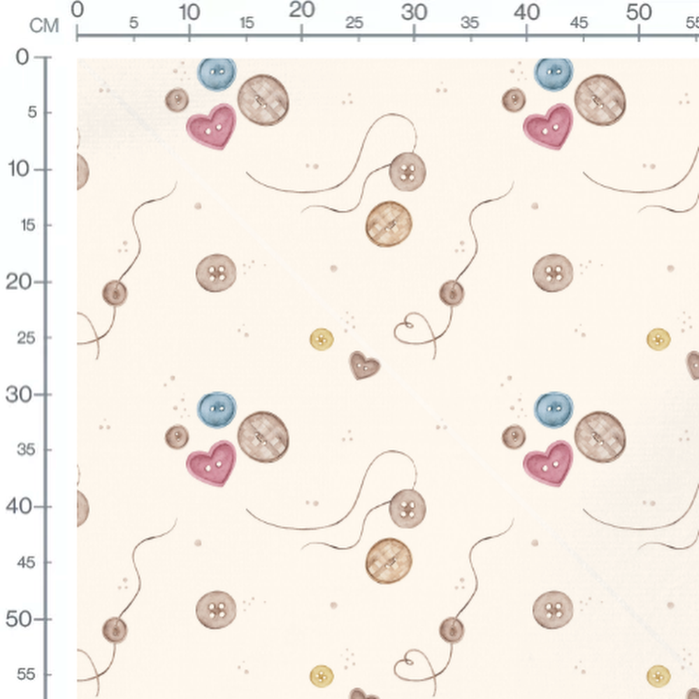 Tissu - Boutons et cœurs sur beige