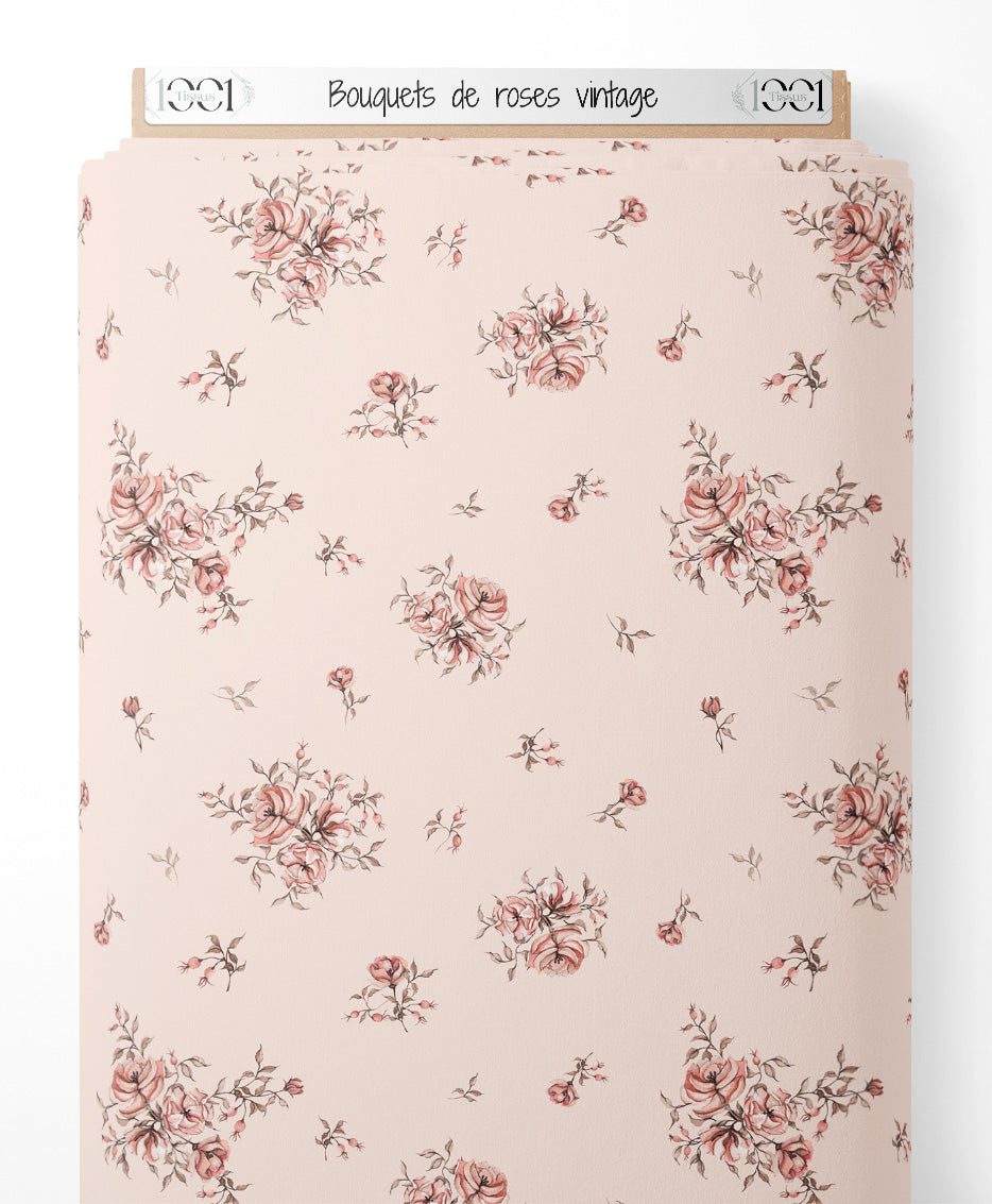 Tissu - Bouquets de roses vintage