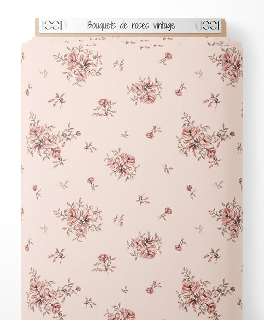 Tissu - Bouquets de roses vintage
