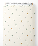 Tissu - Pois verts et marron sur crème