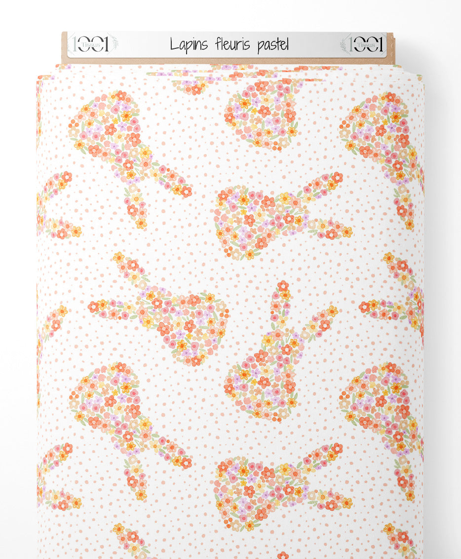 Tissu - Lapins fleuris pastel