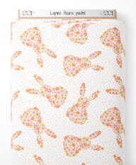 Tissu - Lapins fleuris pastel