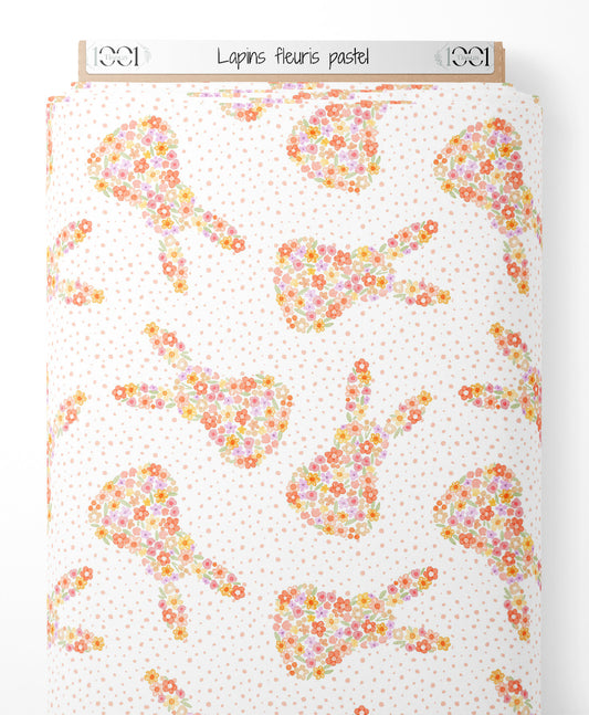 Tissu - Lapins fleuris pastel