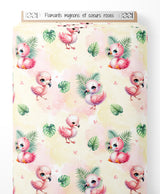 Tissu - Flamants mignons et cœurs roses
