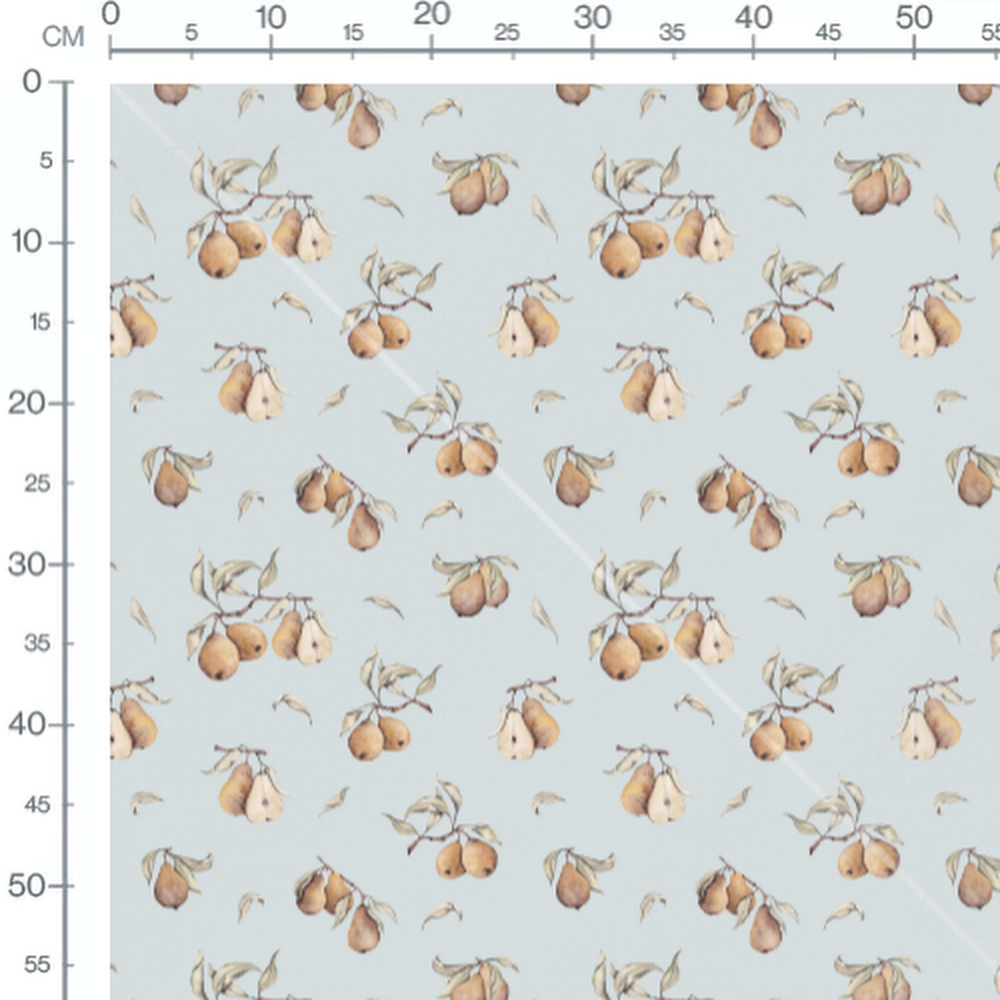 Tissu - Poires et feuilles sur bleu