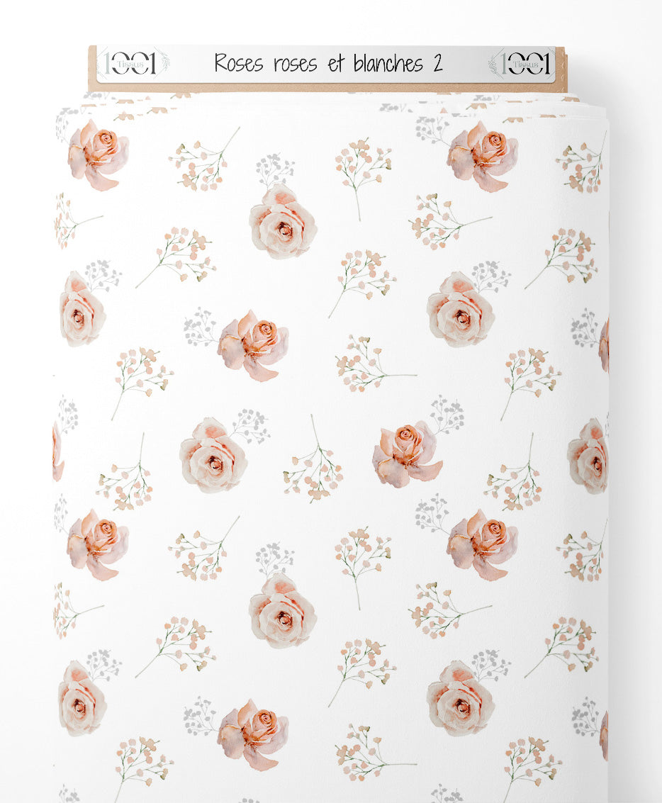 Tissu - Roses roses et blanches 2