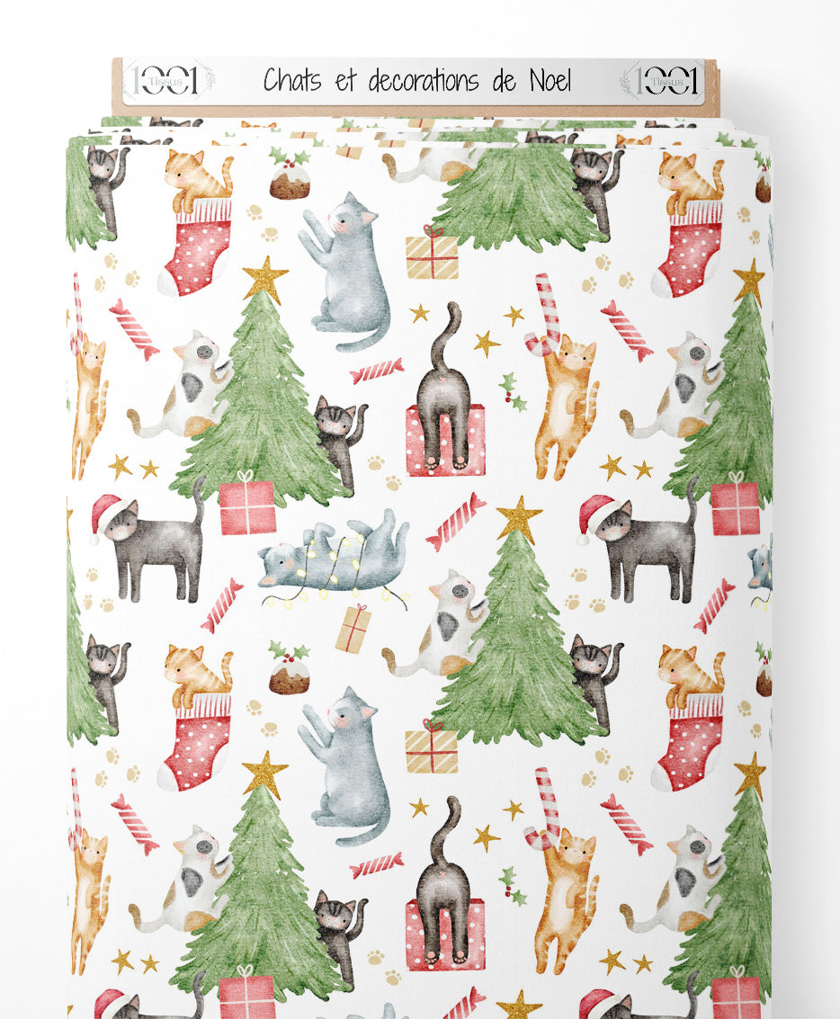 Tissu - Chats et décorations de Noël