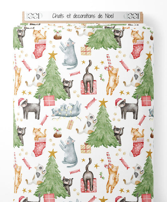 Tissu - Chats et décorations de Noël