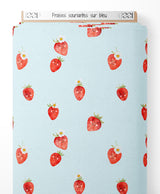 Tissu - Fraises souriantes sur bleu