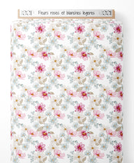 Tissu - Fleurs roses et blanches légères