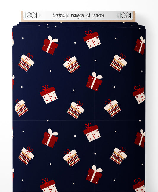 Tissu - Cadeaux rouges et blancs