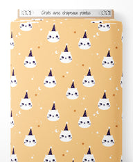 Tissu - Chats avec chapeaux pointus