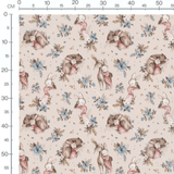 Tissu - Câlins d'animaux et fleurs beige