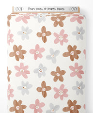 Tissu - Fleurs roses et brunes douces
