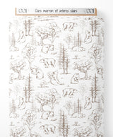 Tissu - Ours marron et arbres clairs