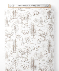 Tissu - Ours marron et arbres clairs