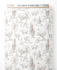 Tissu - Ours marron et arbres clairs