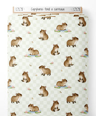 Tissu - Capybaras sur fond à carreaux
