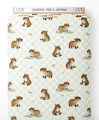 Tissu - Capybaras sur fond à carreaux