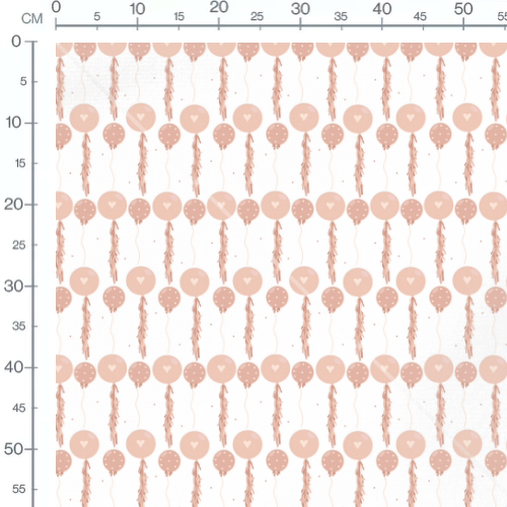 Tissu - Ballons roses avec cœurs